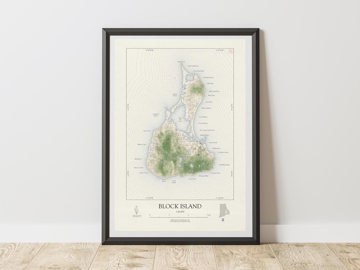 Block Island Rhode Island VINTAGE Map Art Print 0325