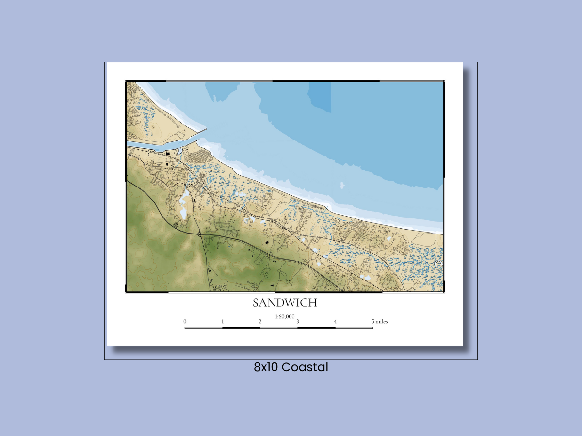 Sandwich Mass Cape Cod Map Art Print Vintage Shoreline Chart or Coastal Style