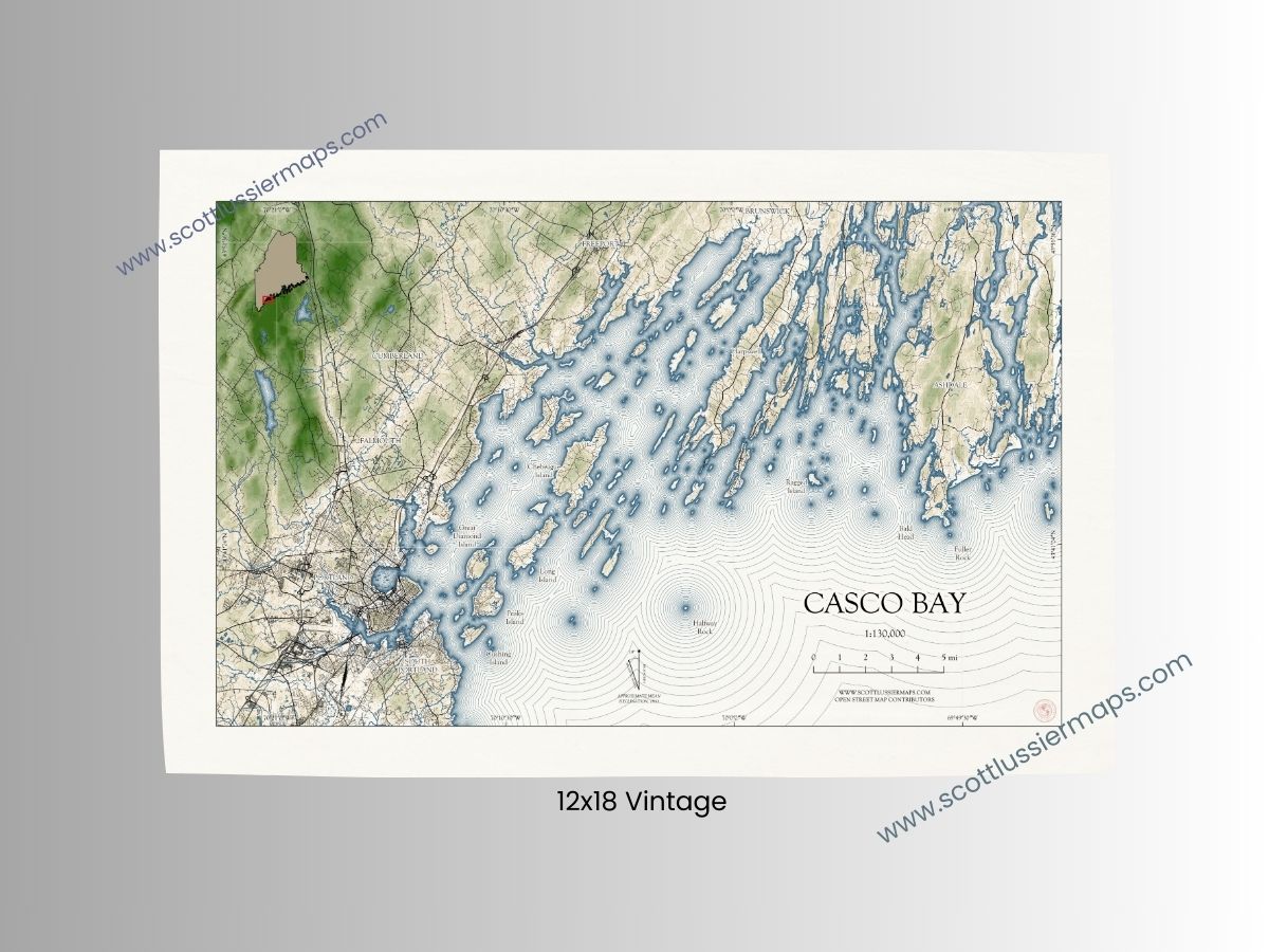 Casco Bay Maine VINTAGE Map Art Print 0225