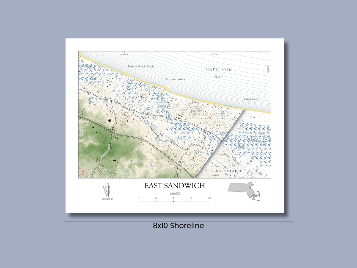 E. Sandwich Mass Cape Cod Map Art Print Vintage Shoreline Style
