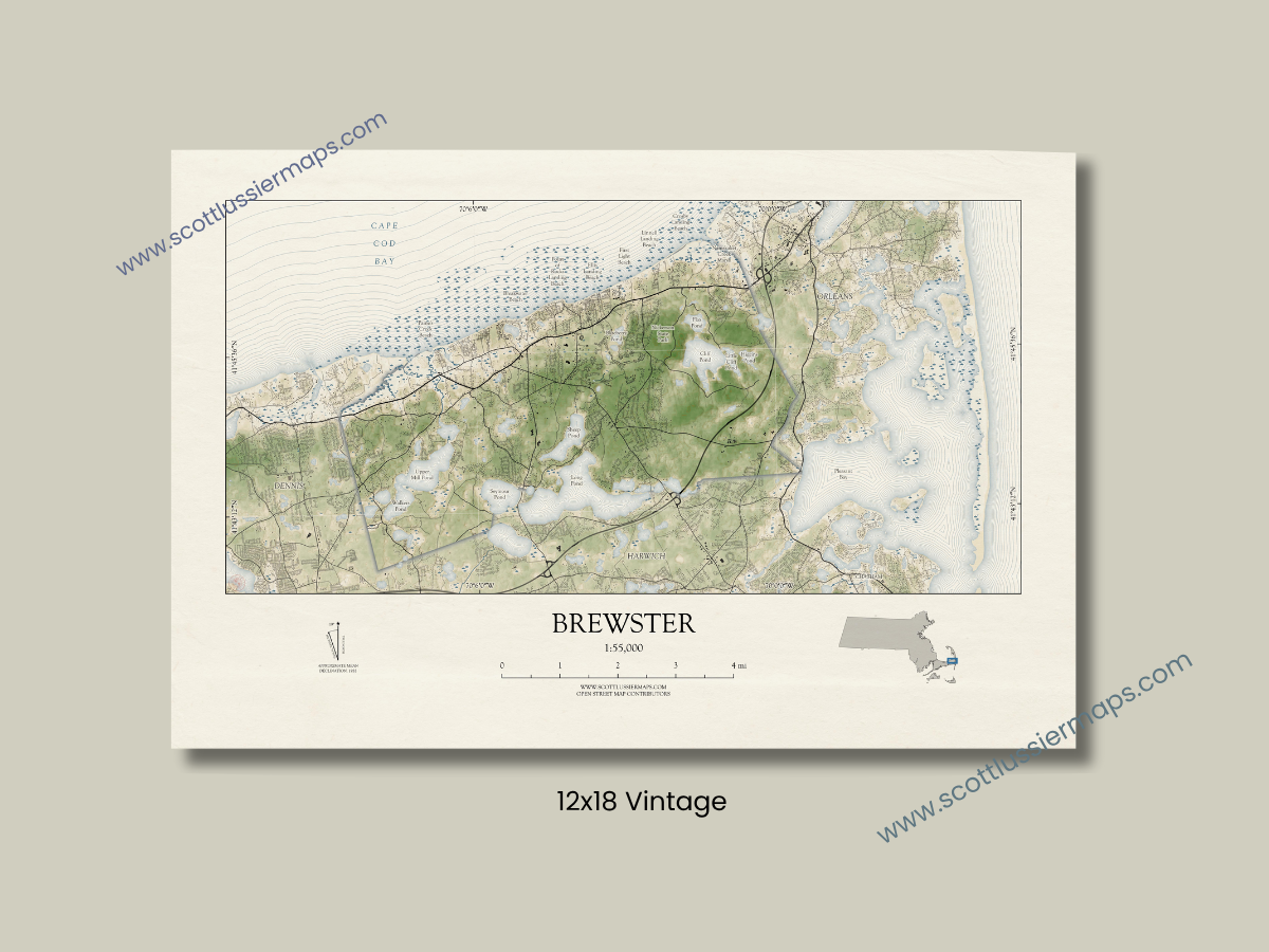 Brewster Cape Cod MA Map Art Print Vintage Style