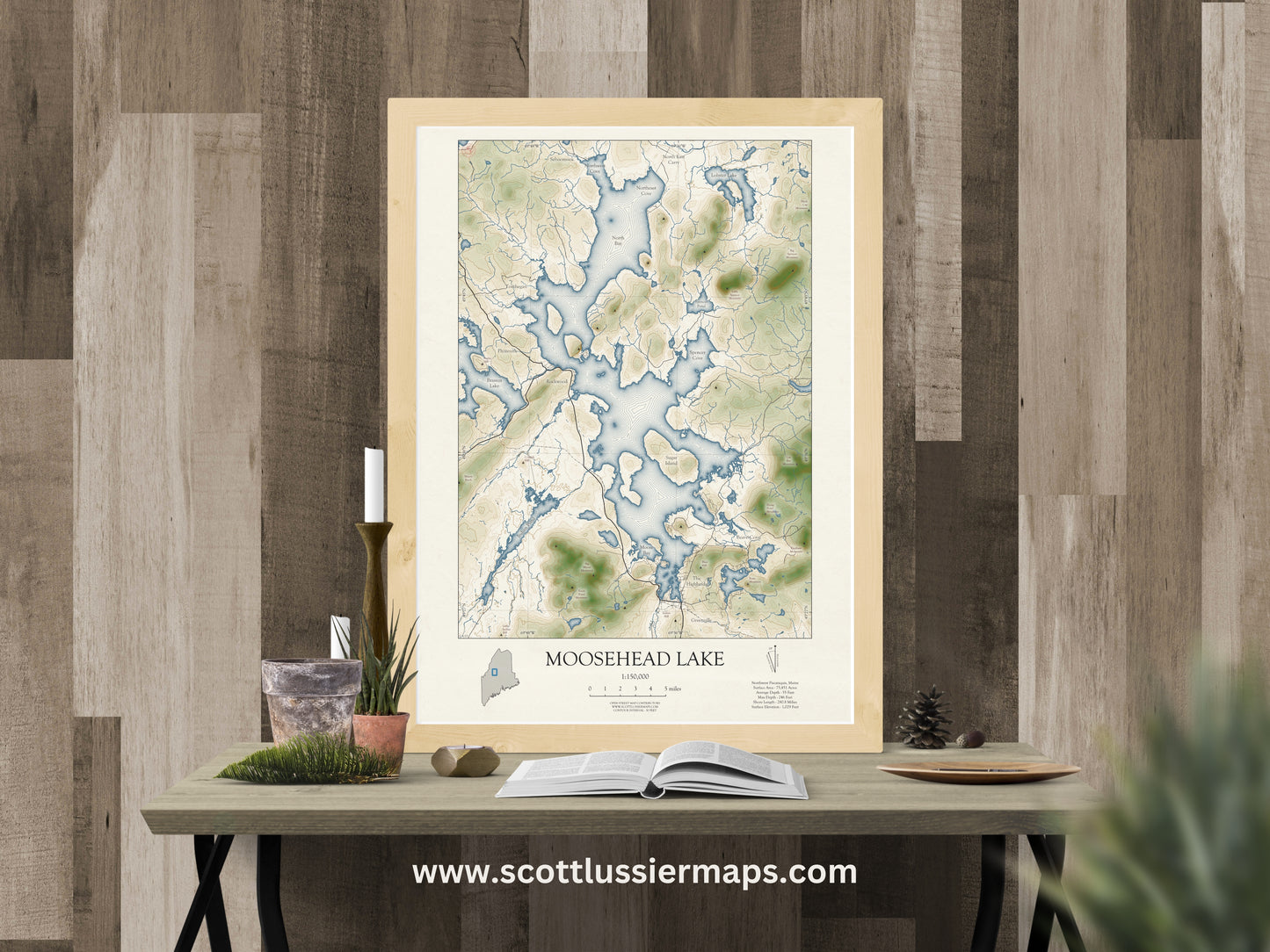 Moosehead Lake Maine VINTAGE Map Art Print