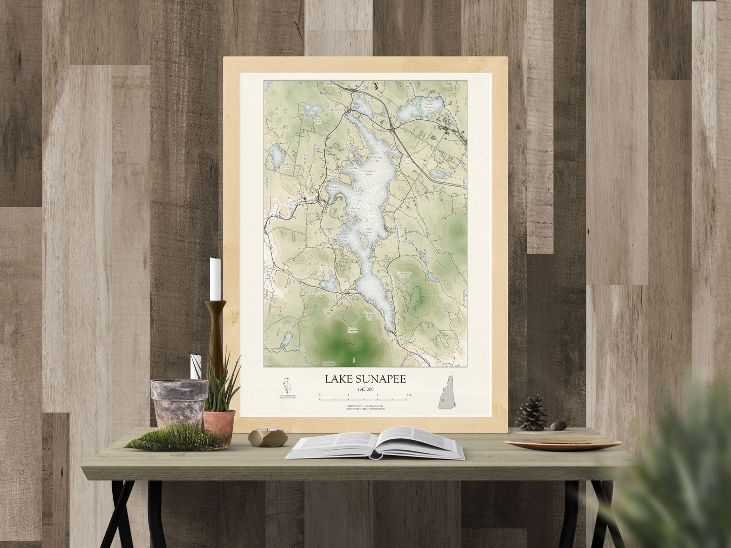 Lake Sunapee New Hampshire VINTAGE Map Art Print 0225