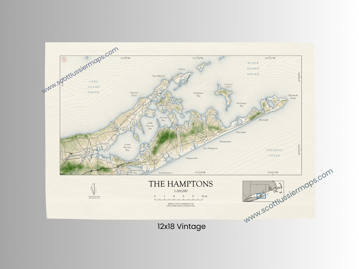Hamptons New York VINTAGE Map Art Print