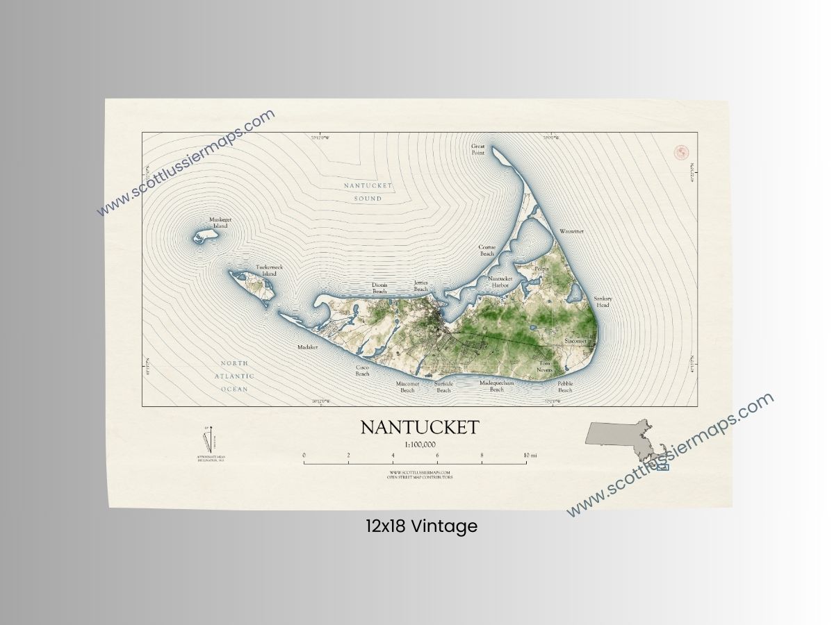 Nantucket Massachusetts Cape Cod VINTAGE Map Art Print