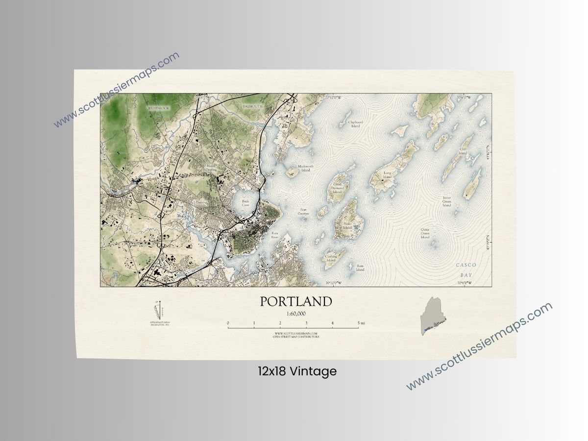 Portland Maine VINTAGE Map Art Print 0225