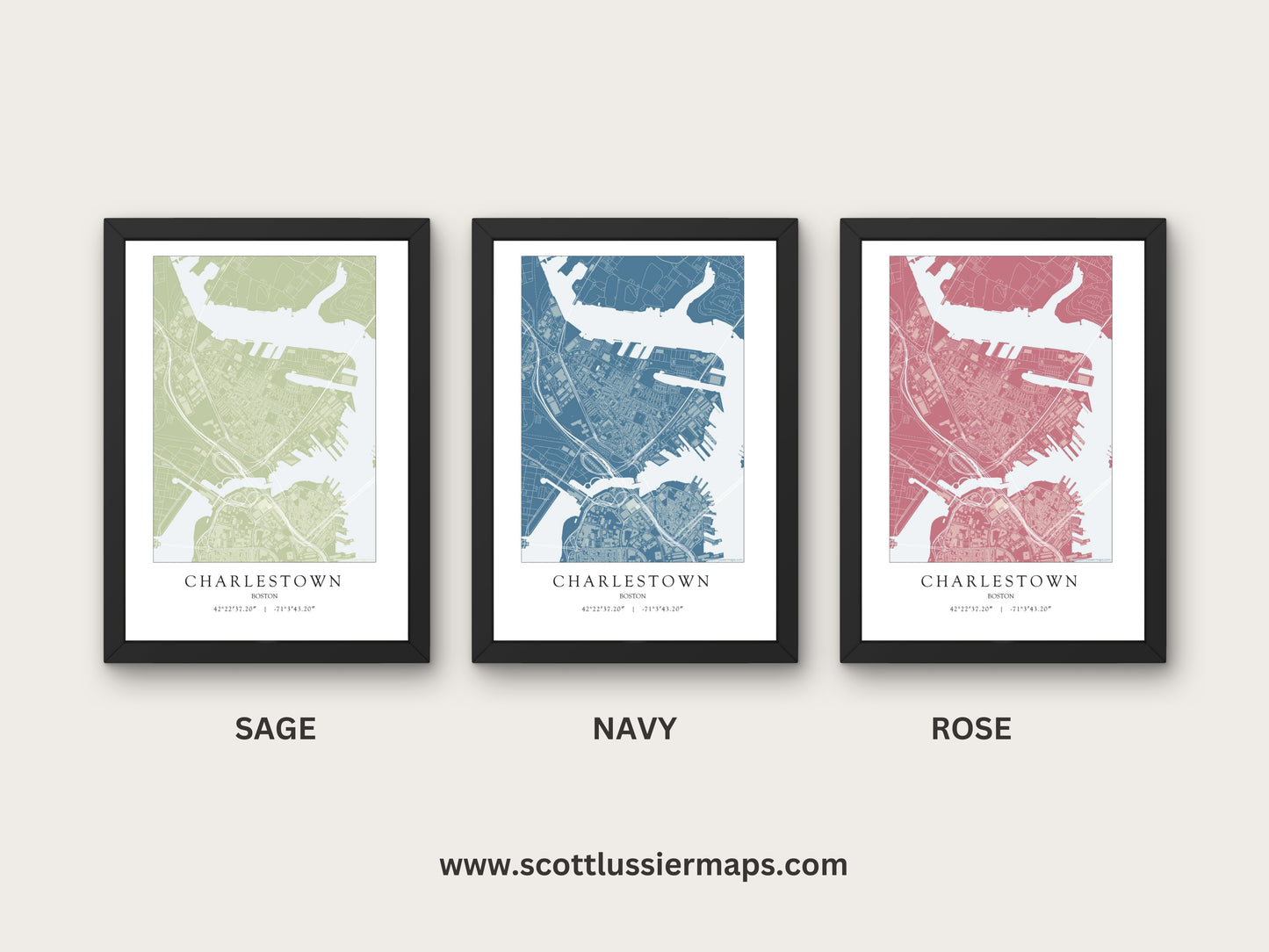 Charlestown Boston Massachusetts NEIGHBORHOOD Map Art Print 0325