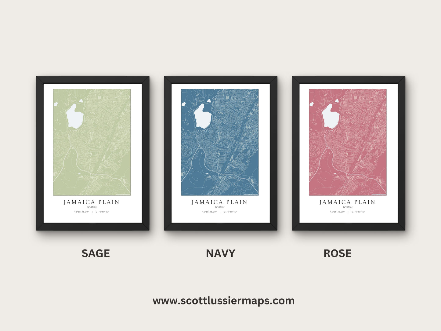 Jamaica Plain Boston Massachusetts NEIGHBORHOOD Map Art Print 0325