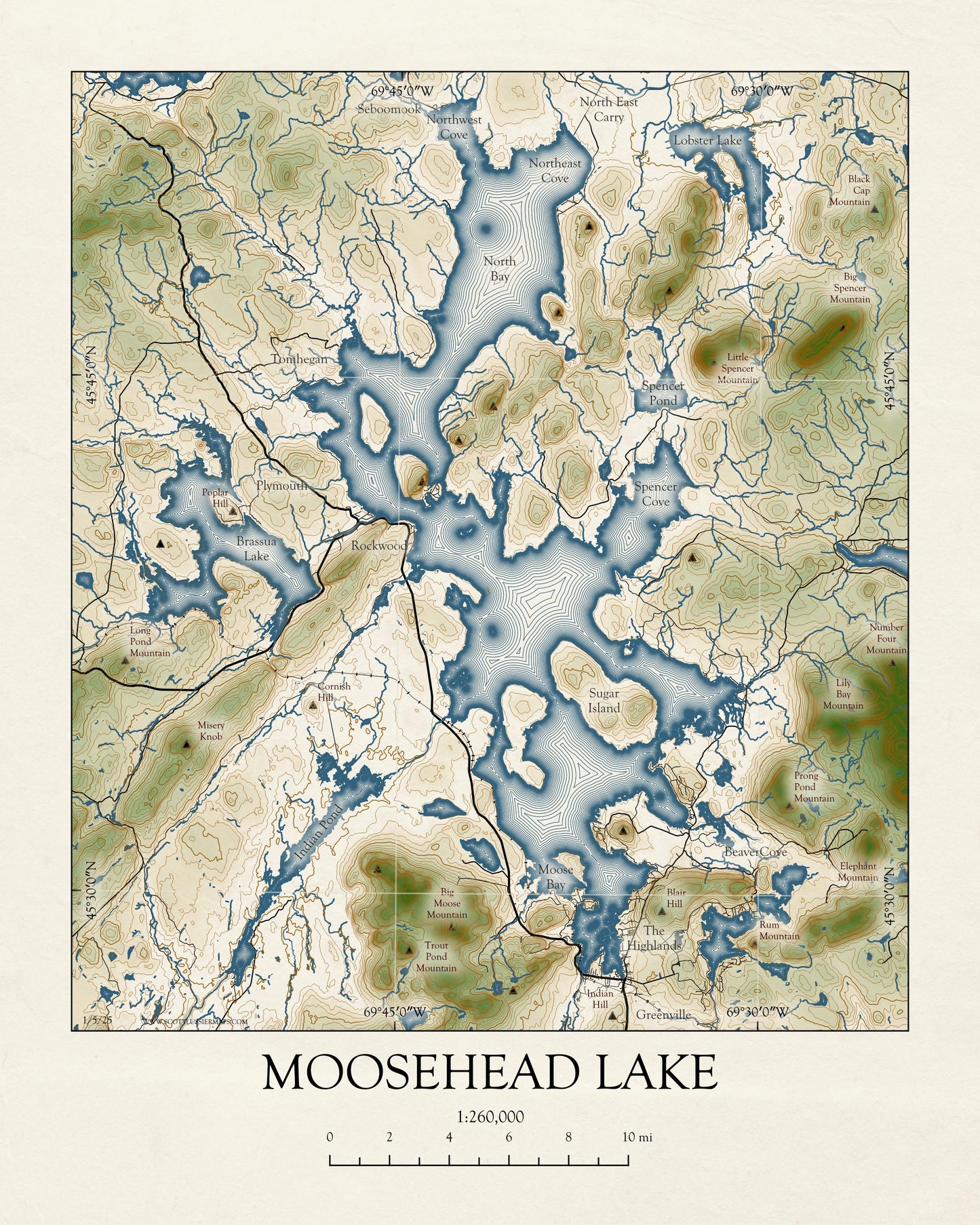Moosehead Lake Maine VINTAGE Map Art Print