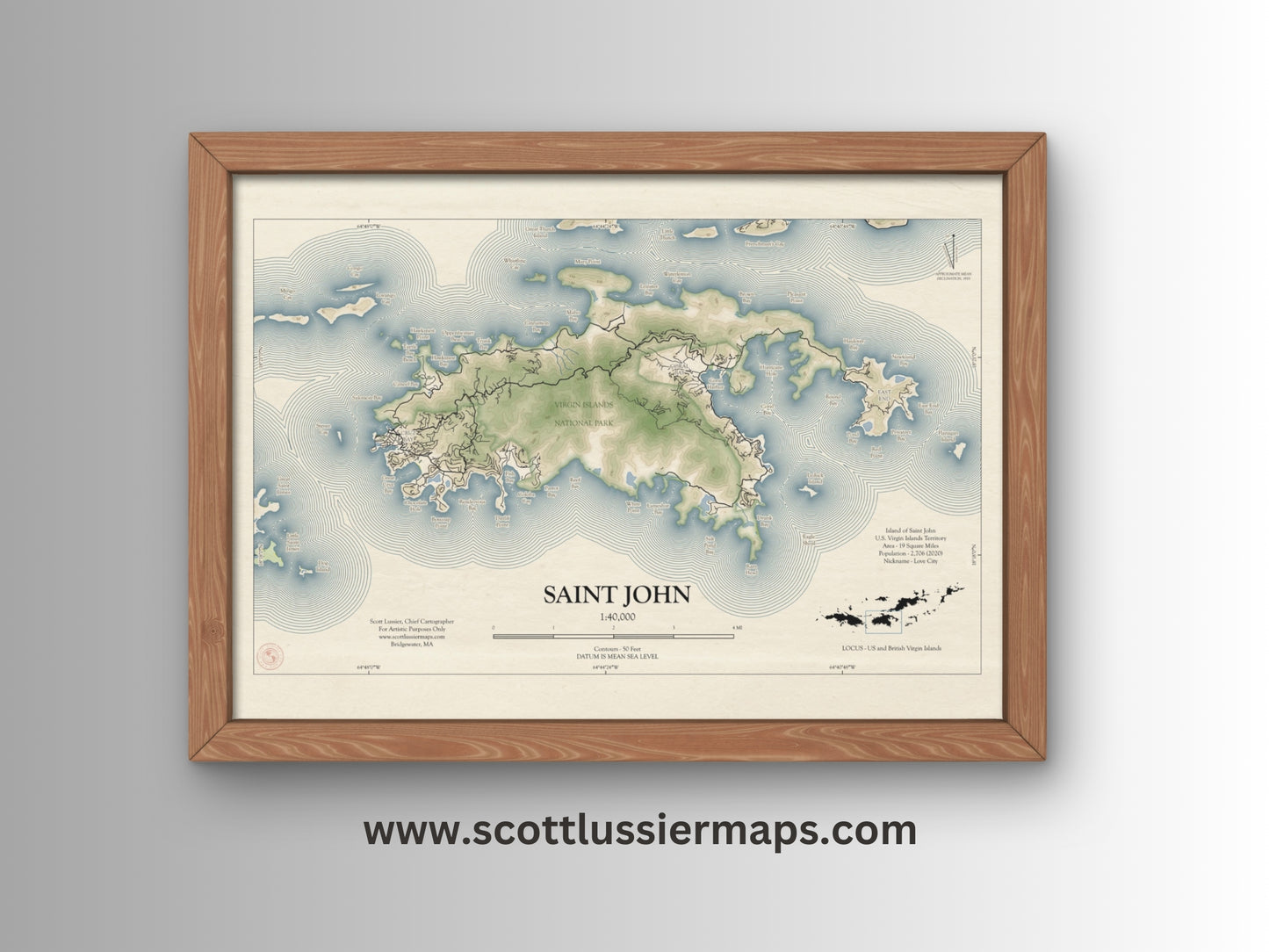St John USVI Map Art Print Vintage Style (Old version)