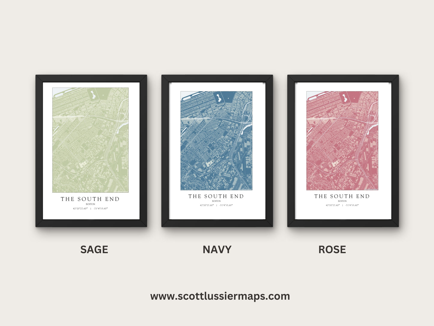 South End Boston Massachusetts NEIGHBORHOOD Map Art Print 0325