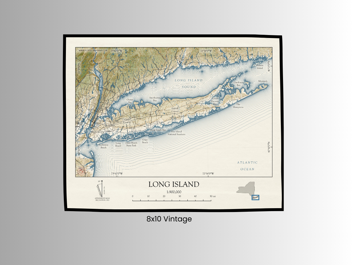 Long Island New York VINTAGE Map Art Print 0325