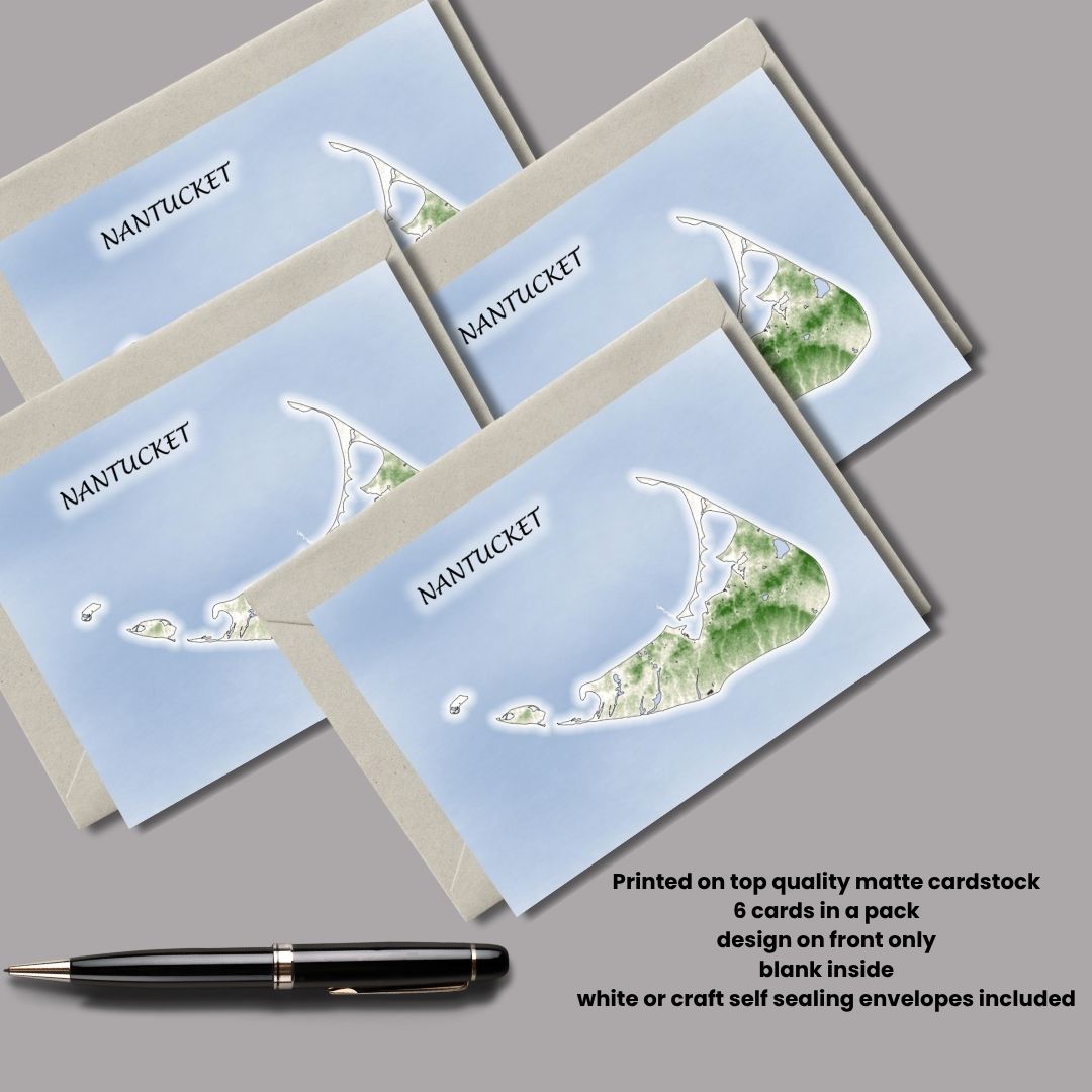 Nantucket Island Notecard Set of Six Cape Cod in either White or Craft Self Sealing Envelopes Blank Inside All Occasions