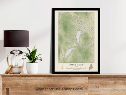 Range Ponds Maine VINTAGE Map Art Print