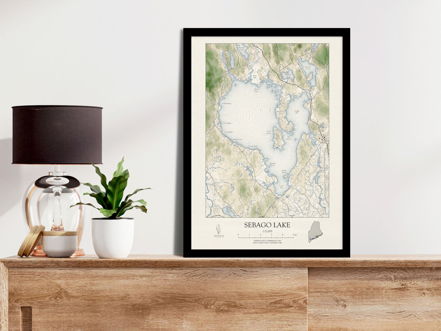 Sebago Lake Maine VINTAGE Map Art Print 0225