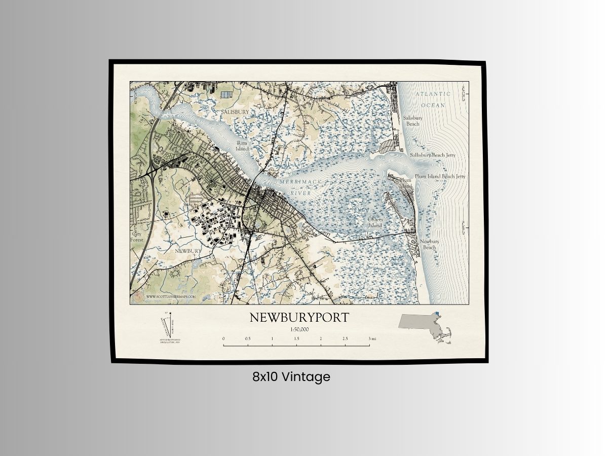 Newburyport Massachusetts VINTAGE Map Art Print 0225