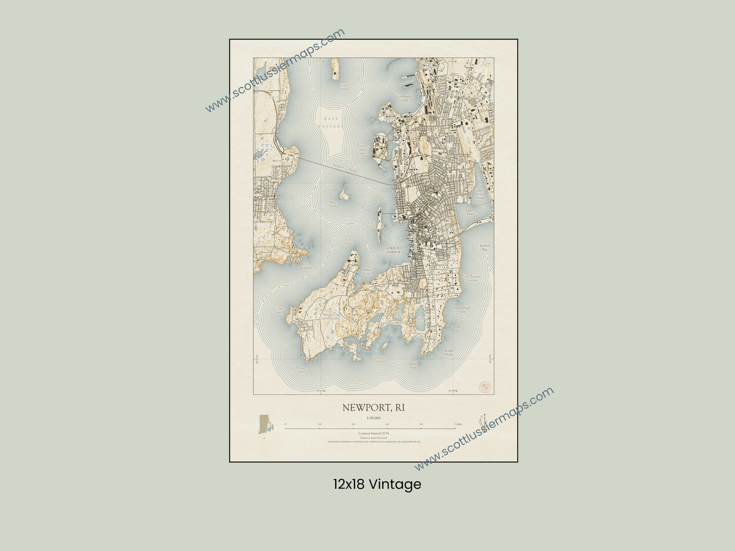 Newport Rhode Island VINTAGE Map Art Print