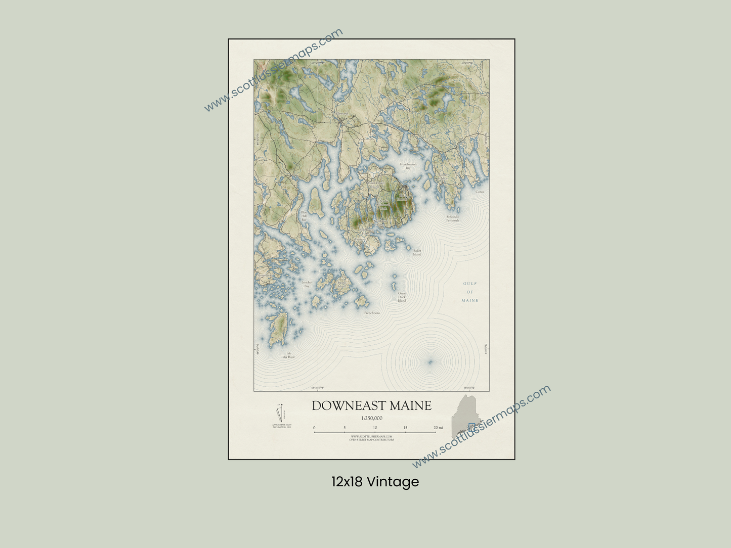 Downeast Maine VINTAGE Map Art Print