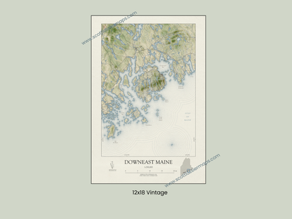 Downeast Maine VINTAGE Map Art Print