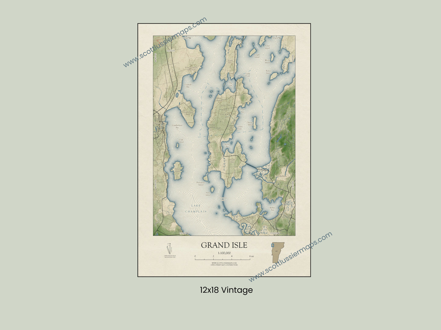 Grand Isle Vermont VINTAGE Map Art Print