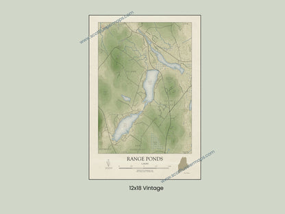 Range Ponds Maine VINTAGE Map Art Print