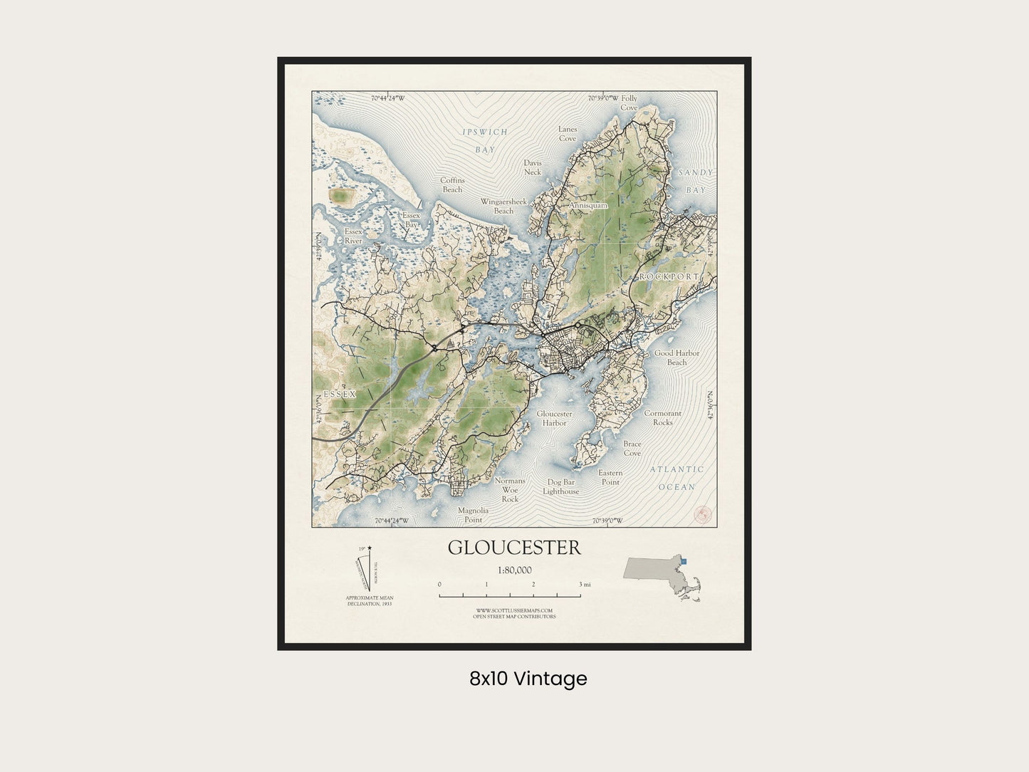 Gloucester Massachusetts VINTAGE Map Art Print 0225