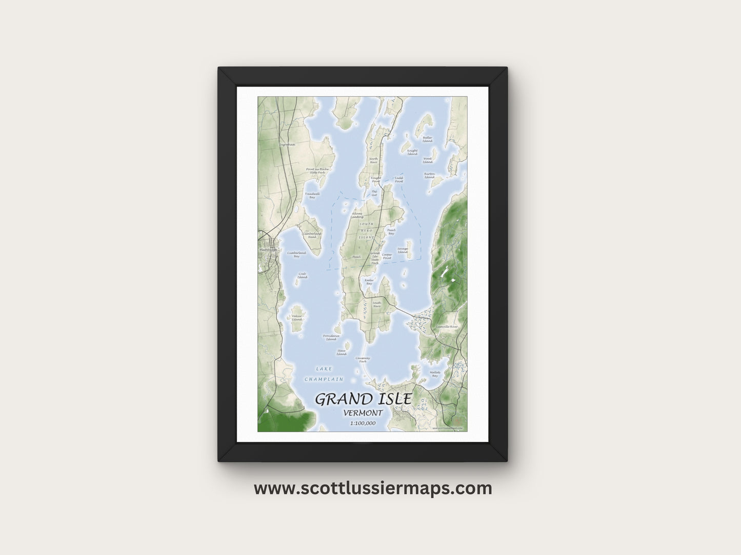 Grand Isle Vermont WATERCOLOR Map Art Print