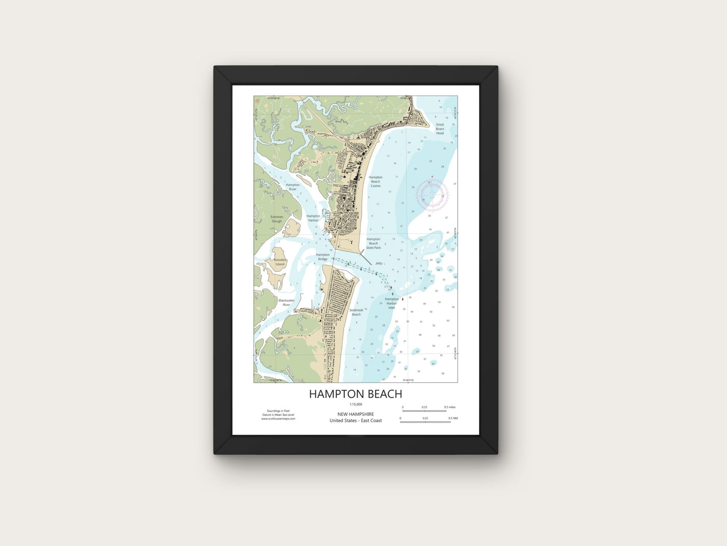 Hampton Beach New Hampshire COASTAL Map Art Print 0225