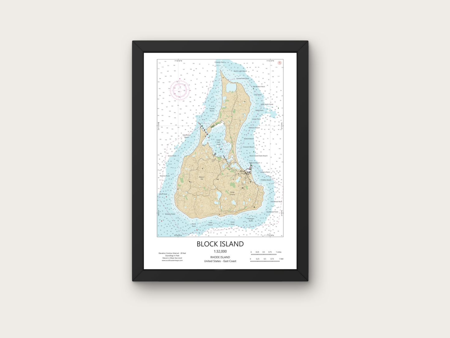 Block Island Rhode Island CHART Map Art Print 0325