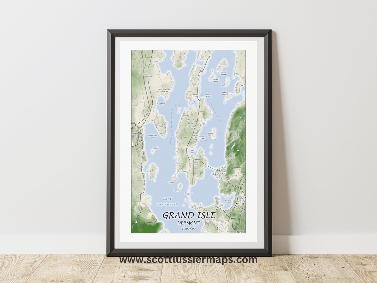 Grand Isle Vermont WATERCOLOR Map Art Print