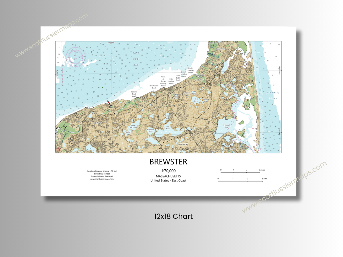 Brewster Cape Cod MA Map Art Print Chart Style