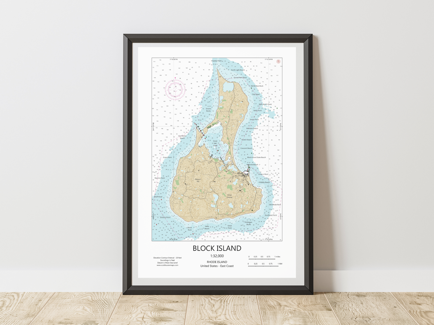 Block Island Rhode Island CHART Map Art Print 0325