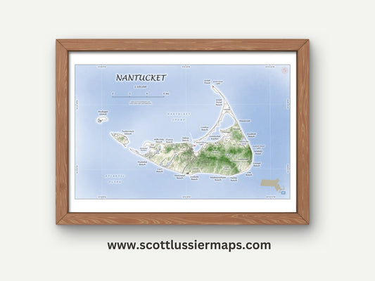 Nantucket Mass Cape Cod WATERCOLOR Map Art Print