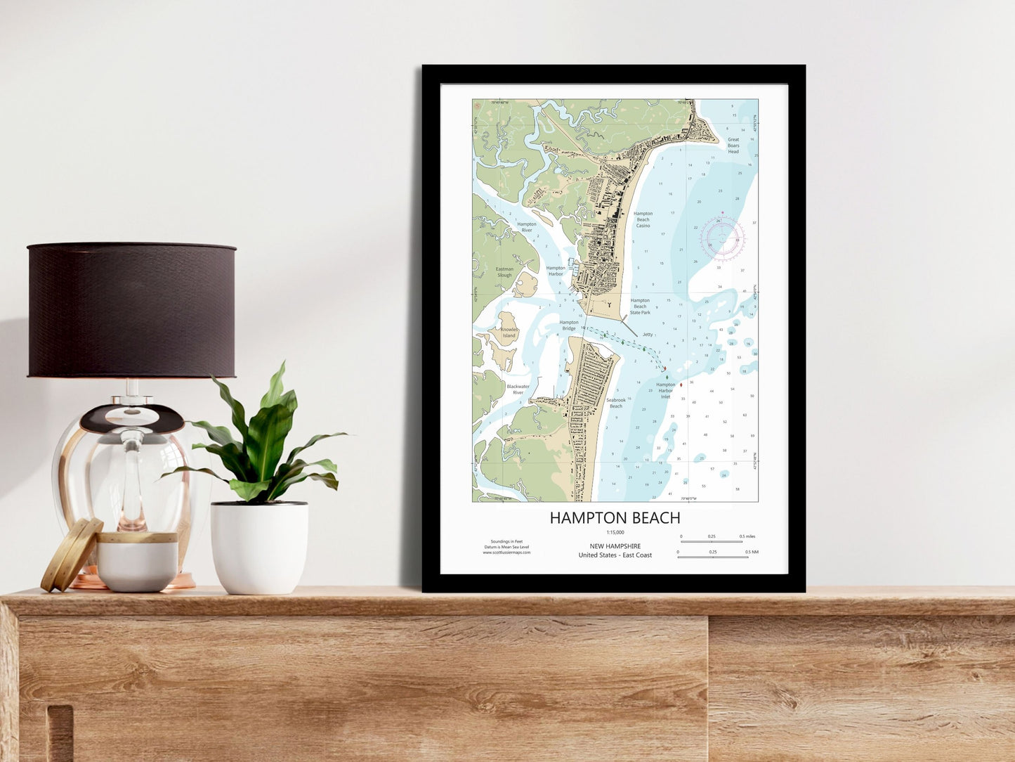 Hampton Beach New Hampshire COASTAL Map Art Print 0225