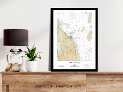 Bar Harbor Maine CHART Map Art Print