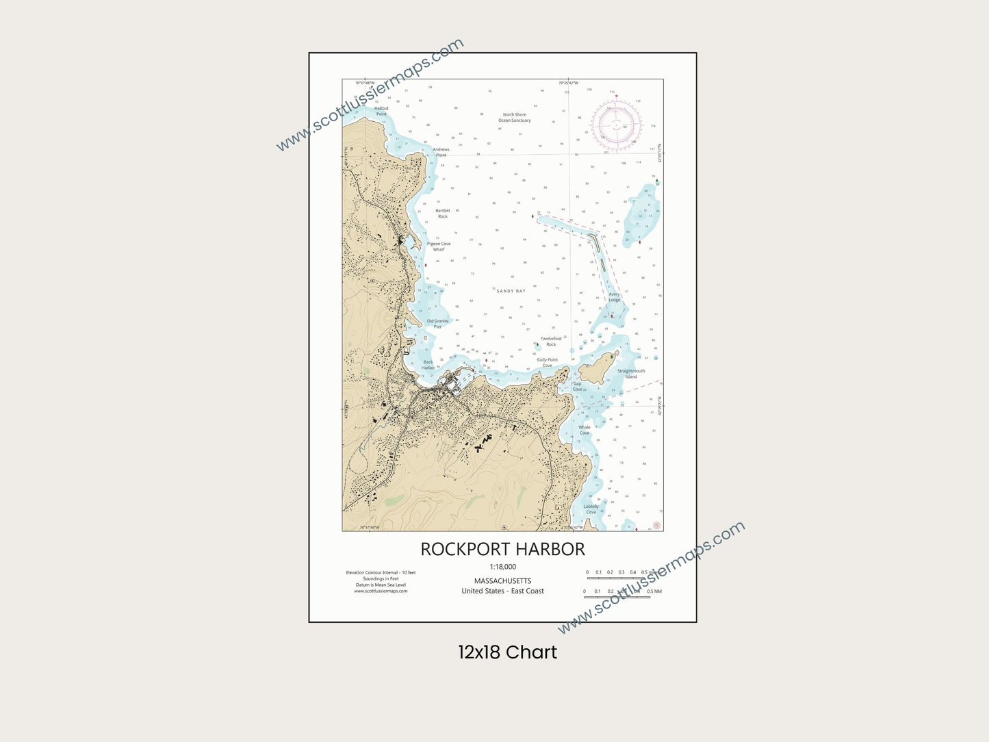 Rockport Harbor Massachusetts CHART Map Art Print 0225