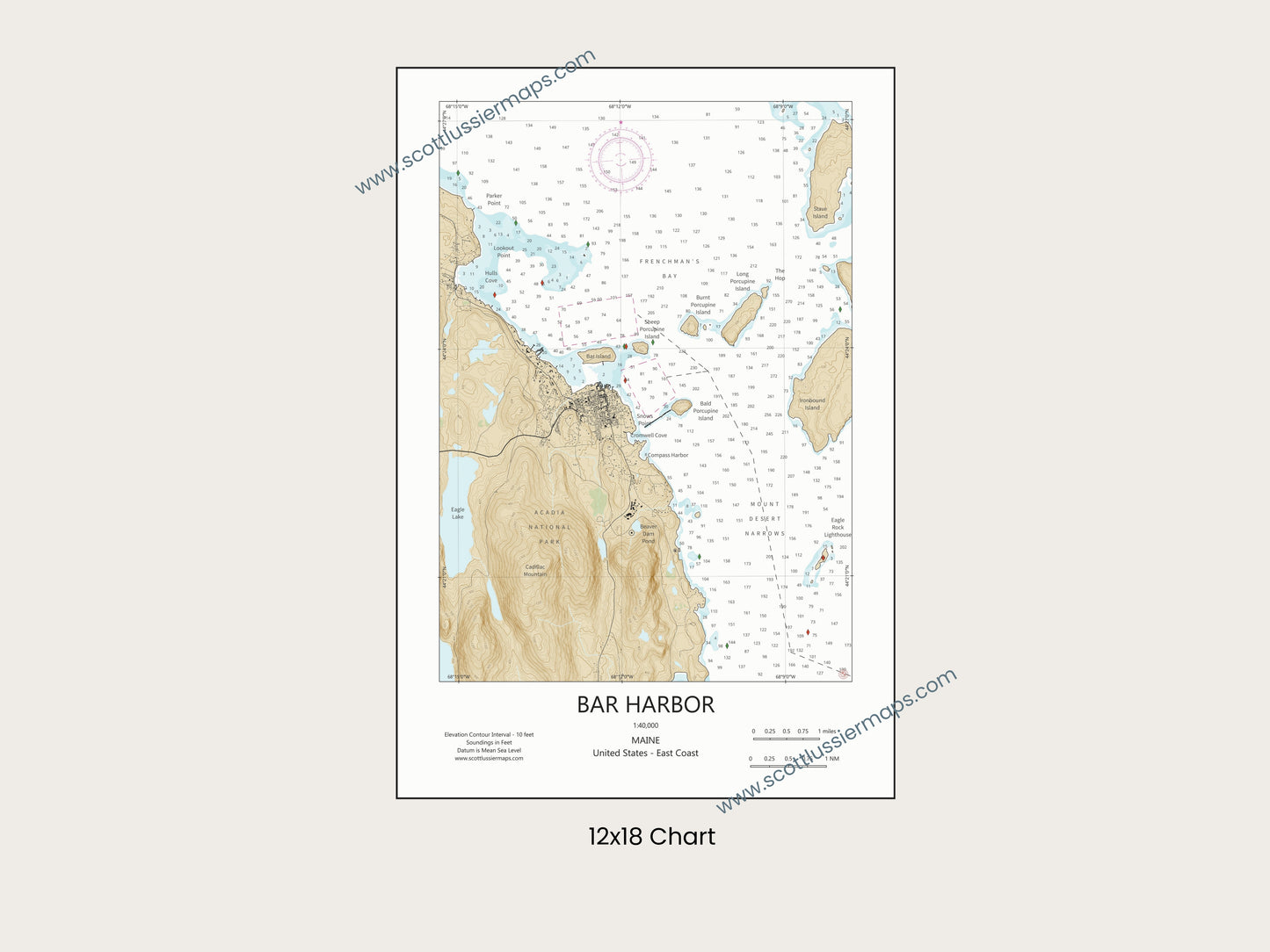 Bar Harbor Maine CHART Map Art Print