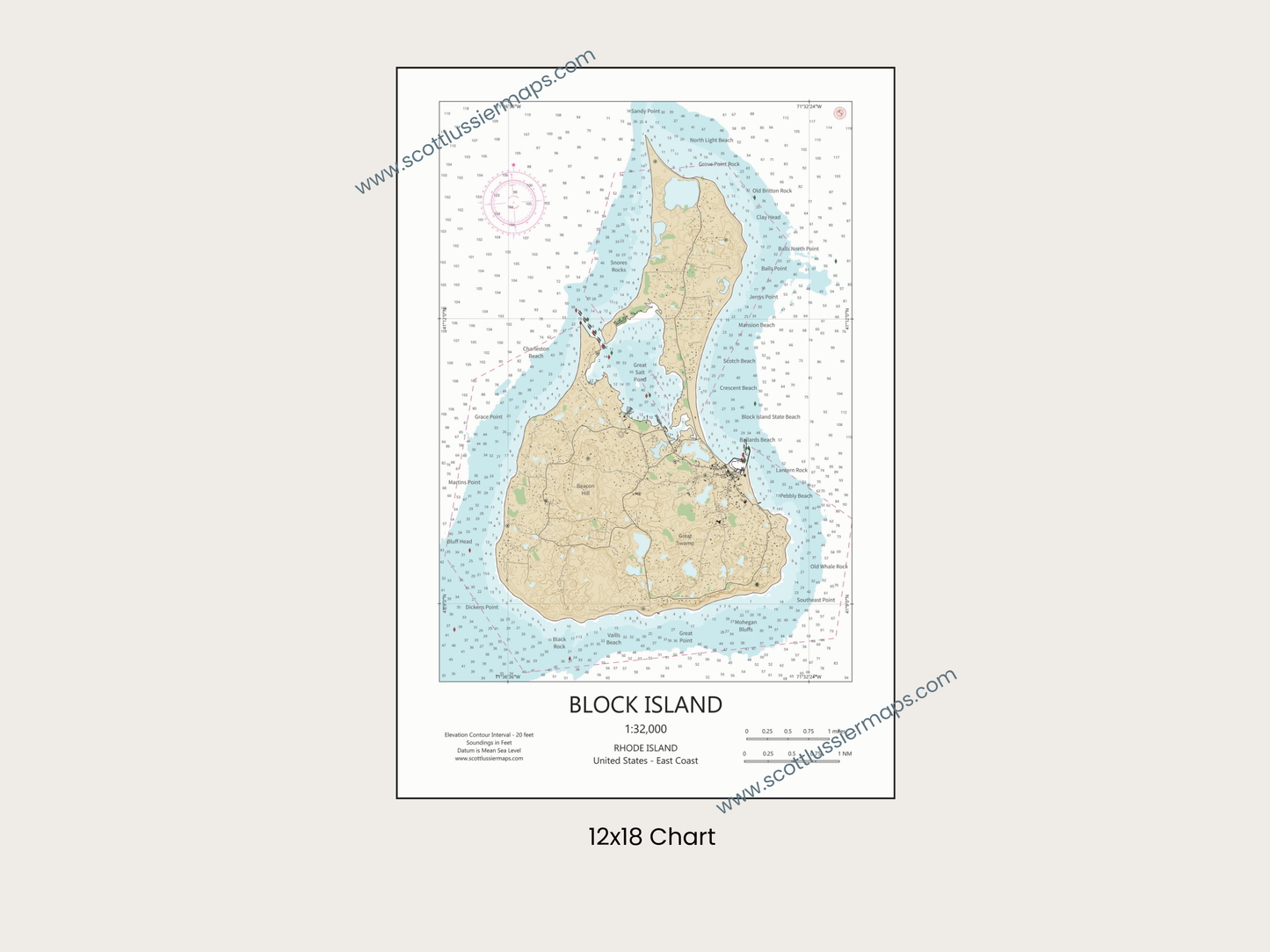 Block Island Rhode Island CHART Map Art Print 0325