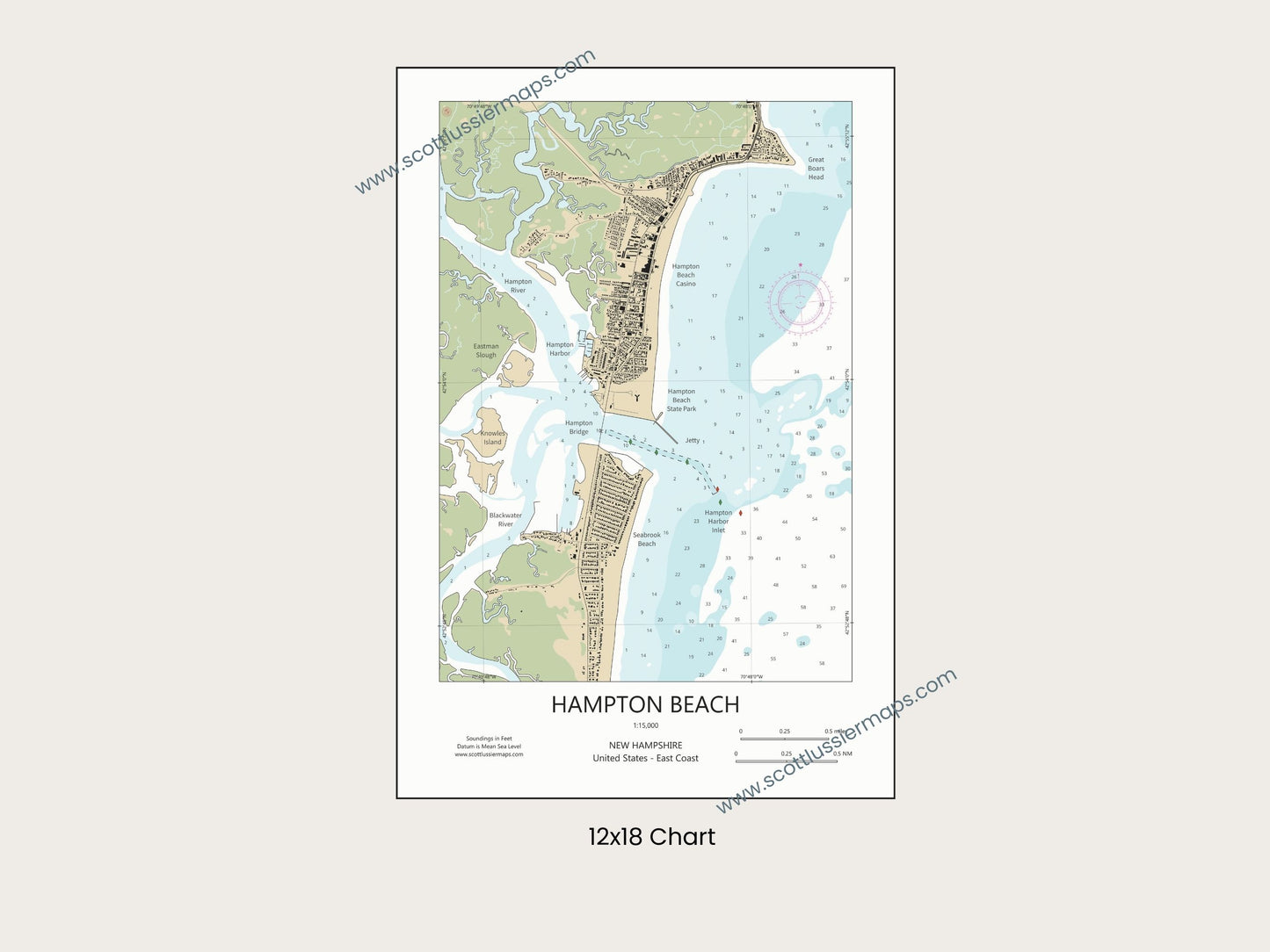 Hampton Beach New Hampshire COASTAL Map Art Print 0225