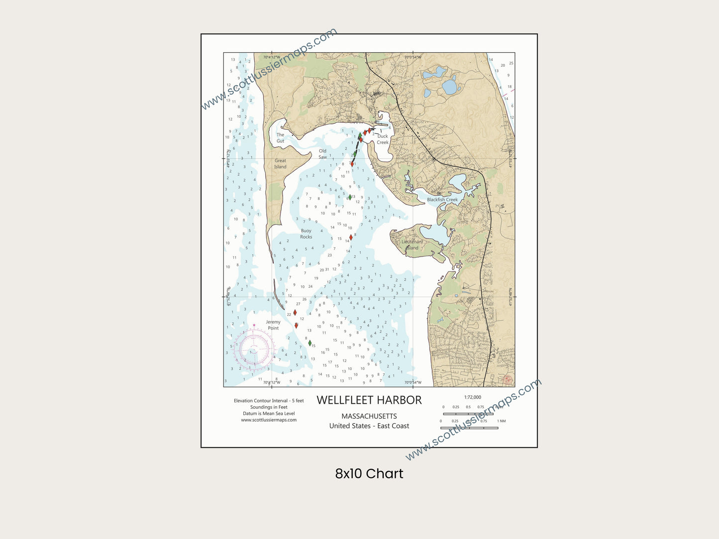 Wellfleet Harbor Cape Cod Mass CHART Map Art Print