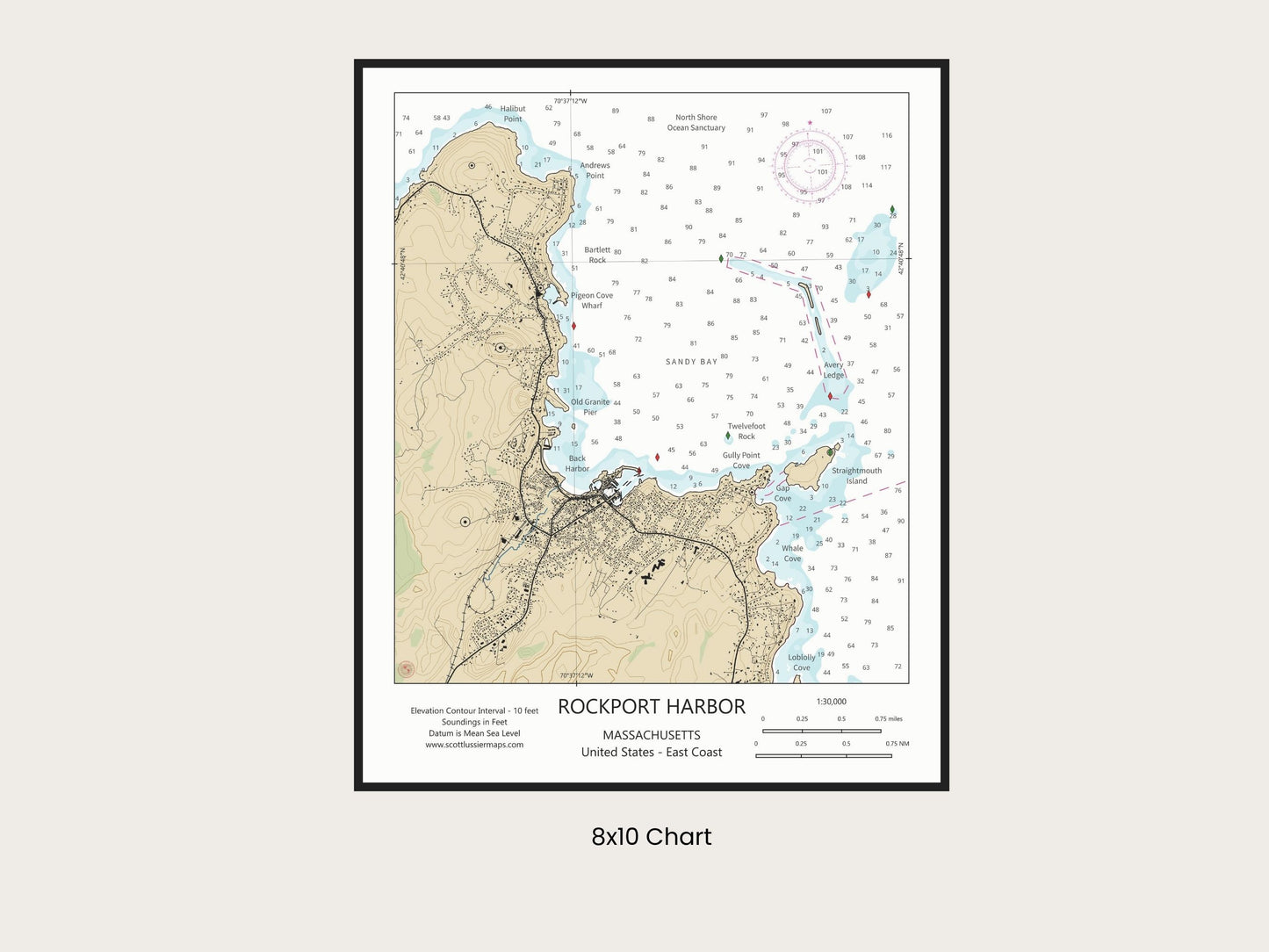 Rockport Harbor Massachusetts CHART Map Art Print 0225