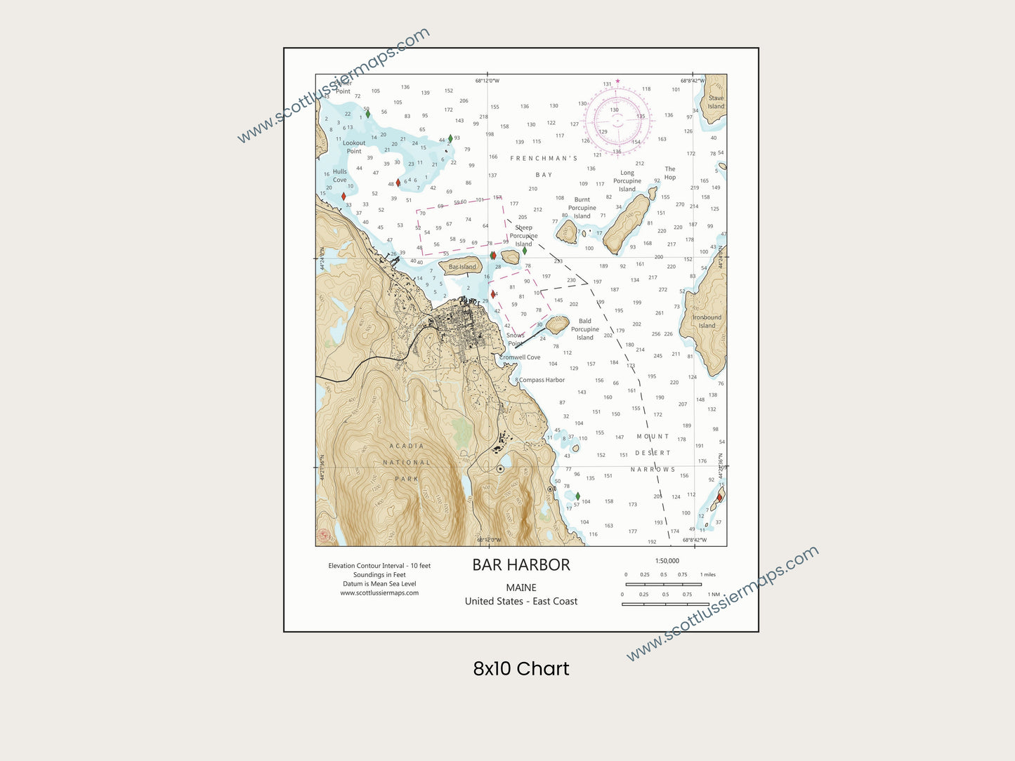 Bar Harbor Maine CHART Map Art Print