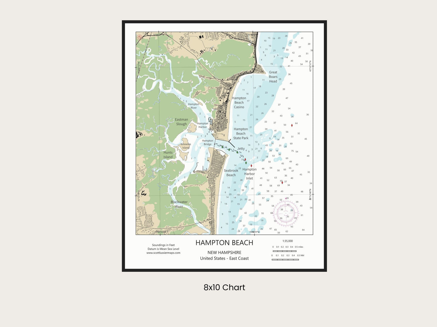 Hampton Beach New Hampshire COASTAL Map Art Print 0225