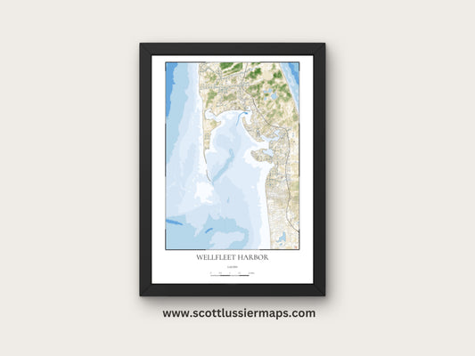 Wellfleet Harbor Cape Cod Mass COASTAL Map Art Print