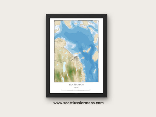 Bar Harbor Maine COASTAL Map Art Print