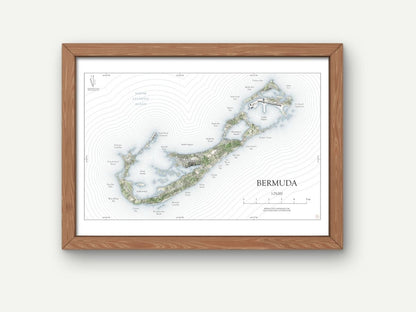 Bermuda Map Art Print Wall Decor Travel Memory Navigate Colorful Ocean Sail Water Home Dorm Work SHORELINE or WATERCOLOR Style