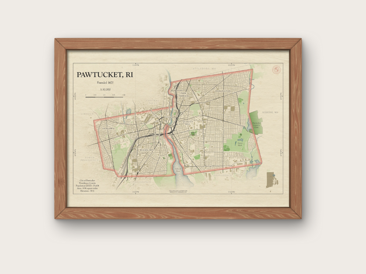 Pawtucket Rhode Island Map Art Print HOMETOWN Style
