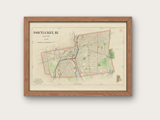 Pawtucket Rhode Island Map Art Print HOMETOWN Style