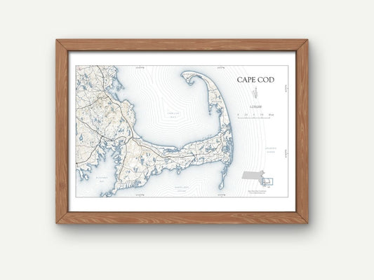 Cape Cod Mass Cape Cod NAUTICAL Map Art Print 0225