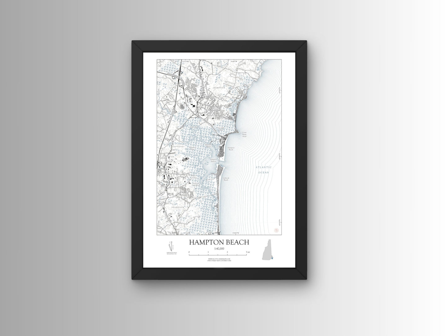 Hampton Beach New Hampshire NAUTICAL Map Art Print 0225